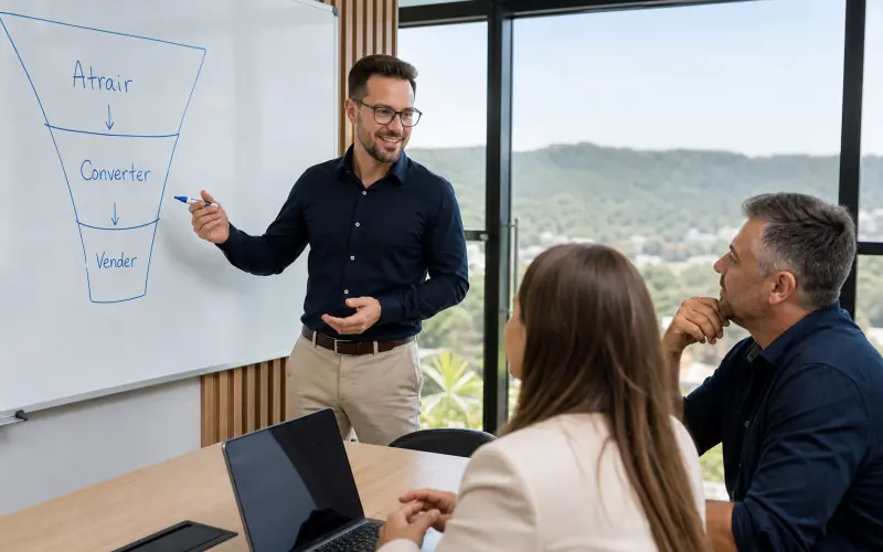 Treinamento comercial no quadro de funil